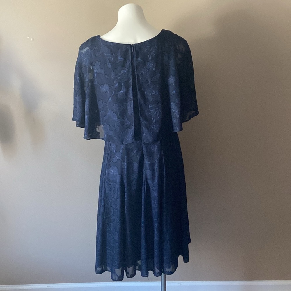 J. Taylor Navy Blue Floral Cape Knee Length Dress Size 14 Modest Fit - Picture 3 of 5